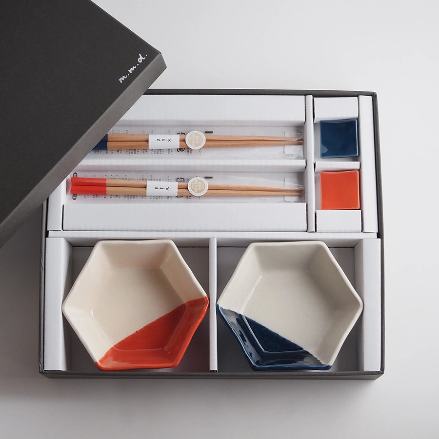 中鉢2枚 + 箸置き2個 + 箸2膳セット / 朱 + ルリ / true colors line