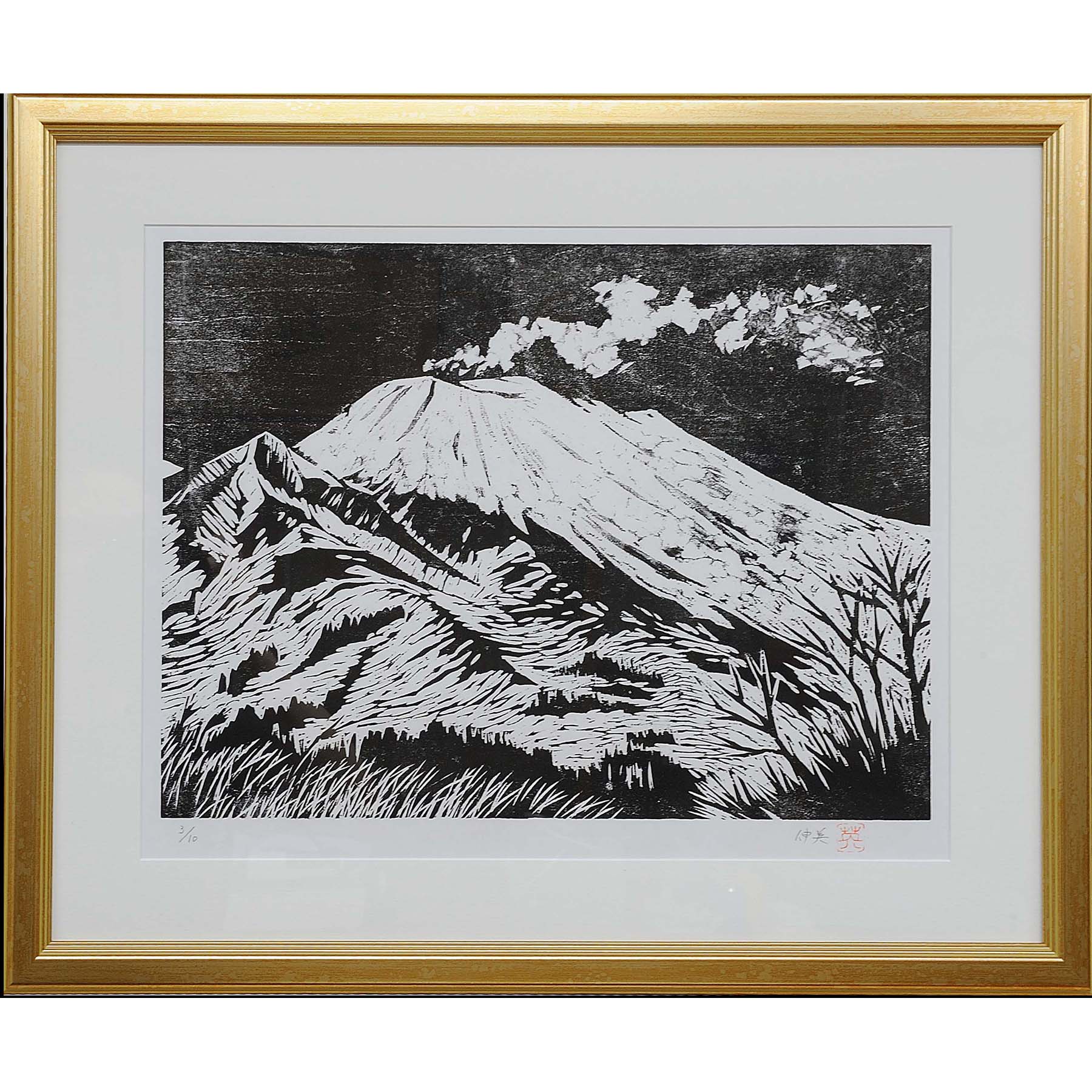 真作】版画 作者不詳 サイン有 木版画 入魂 名品 T116 真作】版画 作者