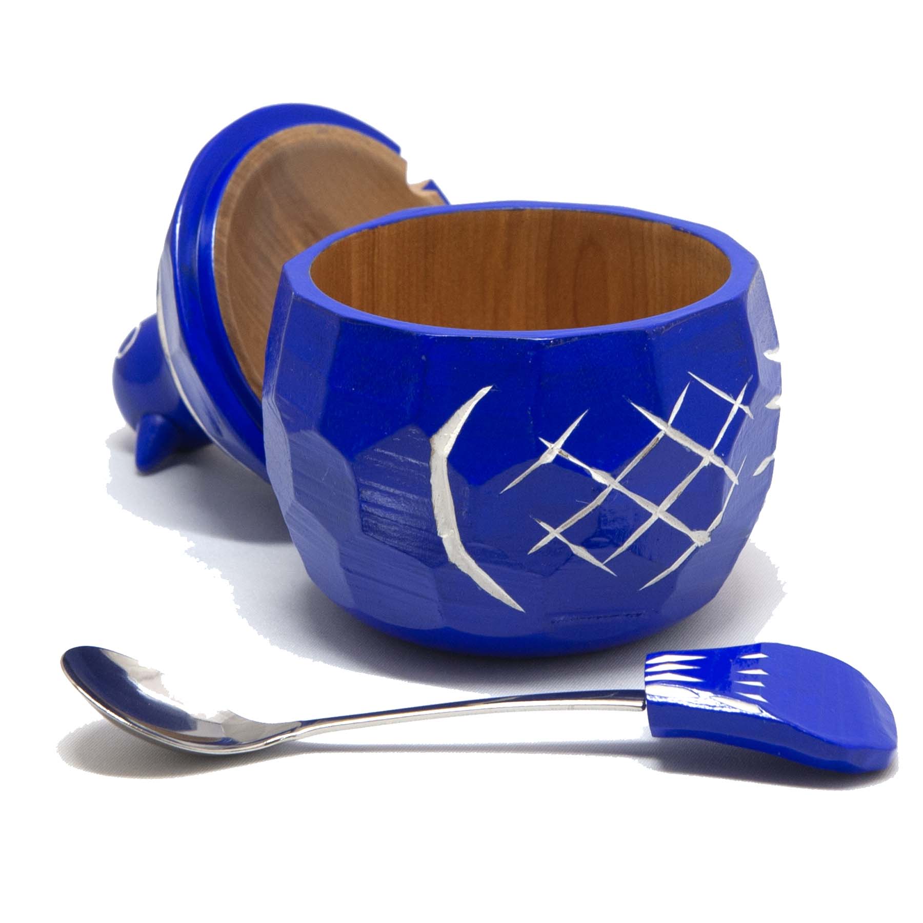 鳩のボンボン入れ（青）カバ材 小物入れ 鳩のボンボン入れ（青