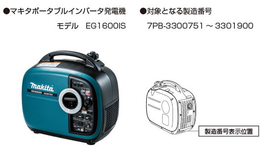 発電機（EG1600IS）無償修理のお知らせ | 株式会社マキタ