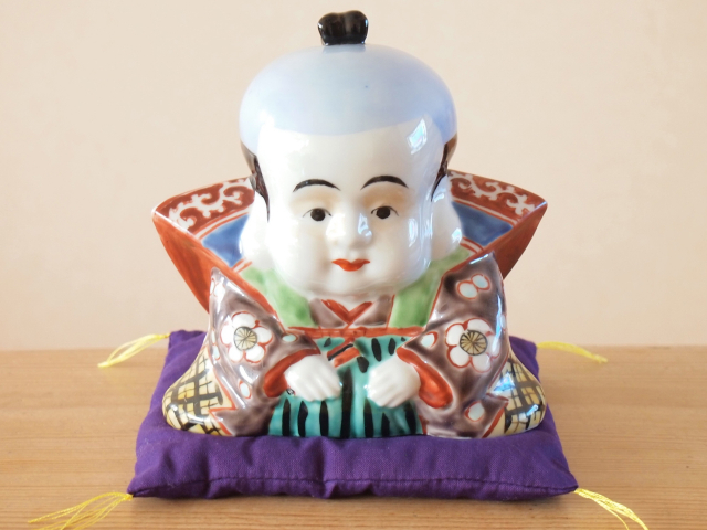 九谷焼 4号福助 青九谷 布団付 九谷焼マルヨネ 陶芸窯和陶房