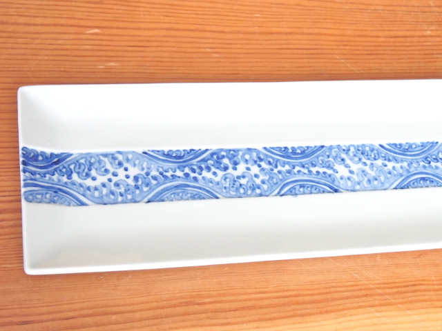 九谷焼 和陶房 長角皿 染付波文 29cm 九谷焼マルヨネ 陶芸窯和陶房