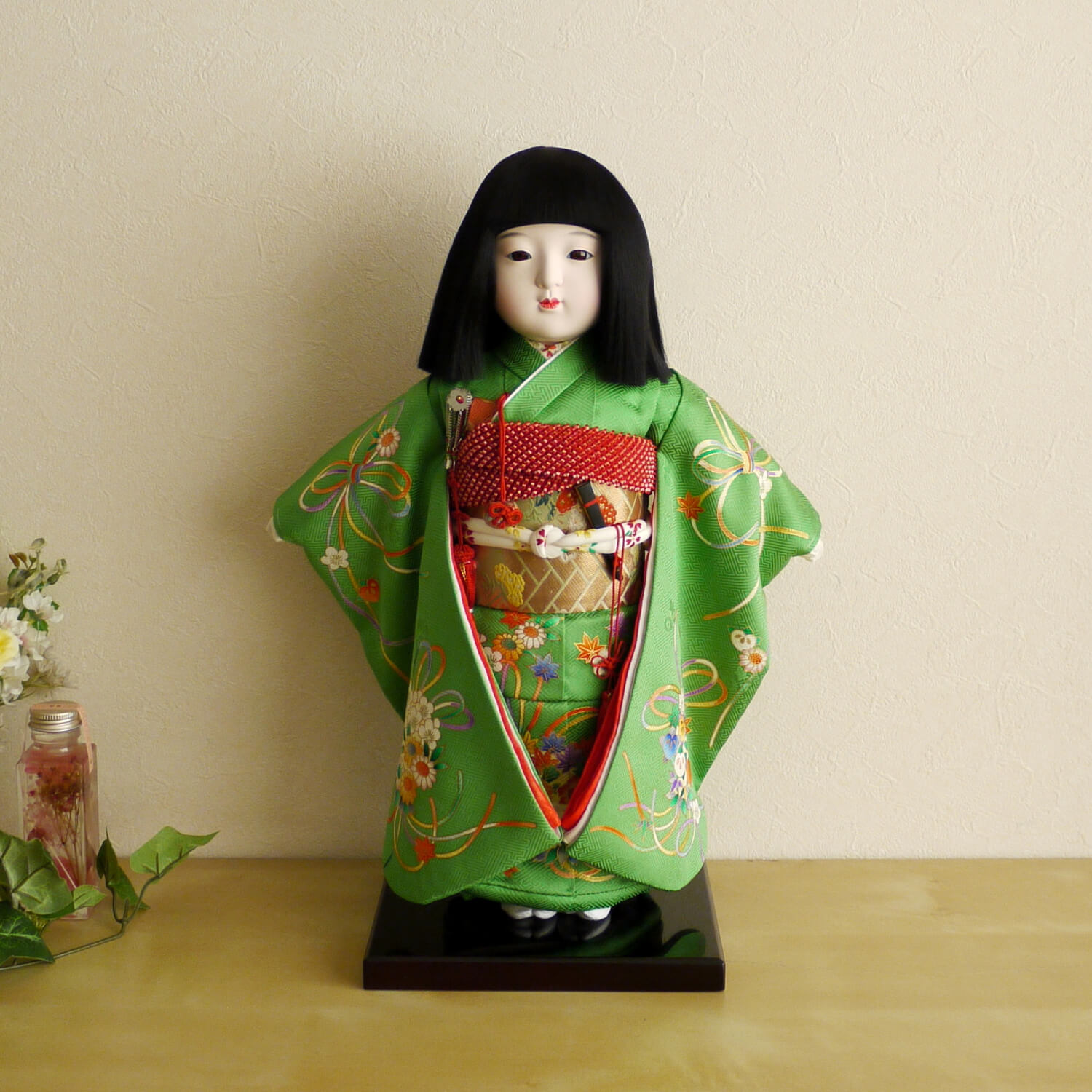 元賀章介作 12号(尺二)正絹別染め くす玉 台 市松人形 女の子 かわいい