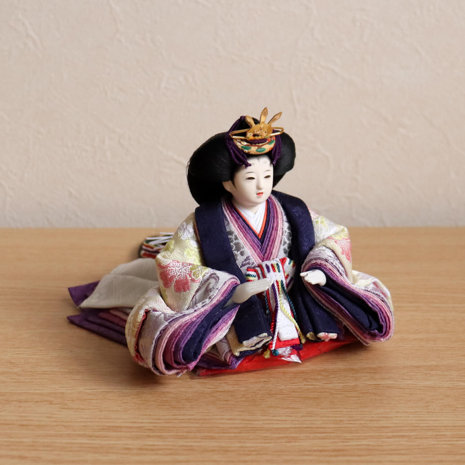 華峰作 柳三寸 正絹西陣織 桜紫クリーム 共柄 屏風 螺鈿七宝柄 木製