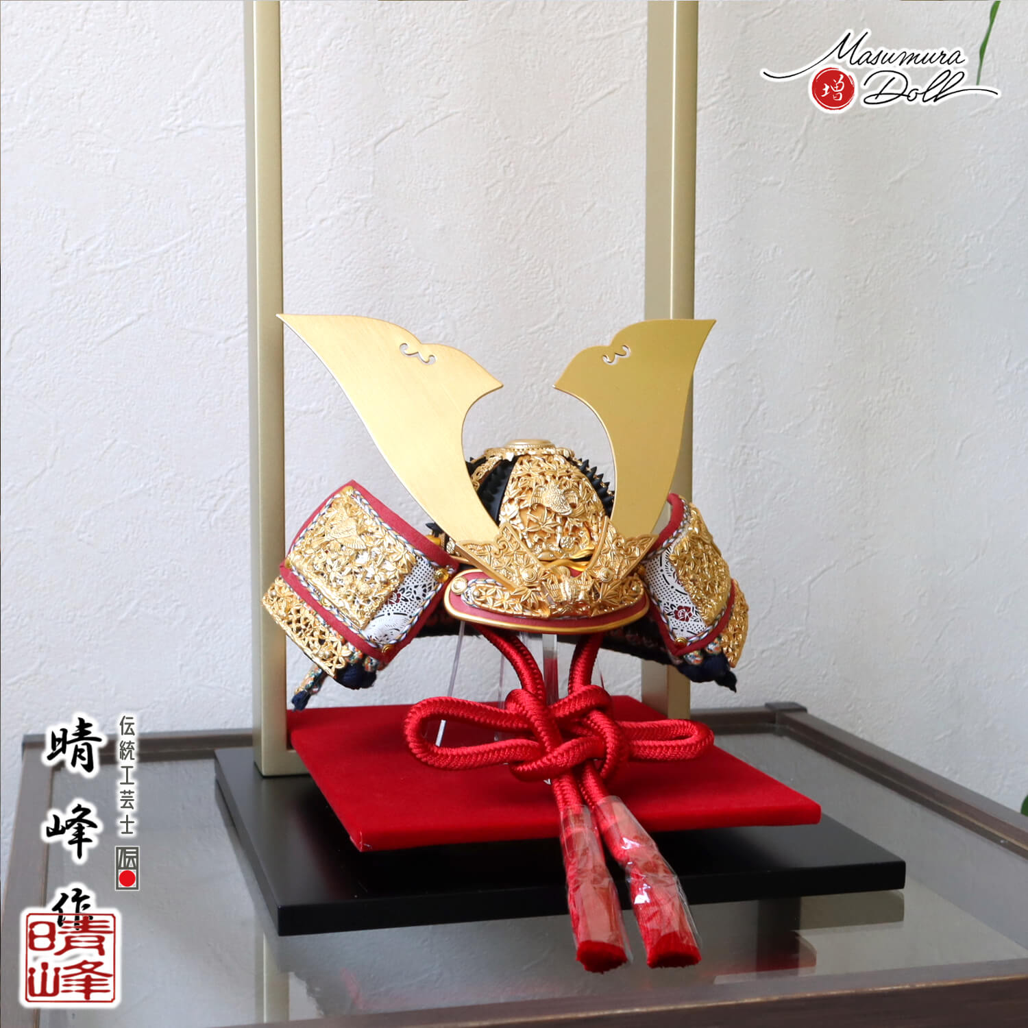 伝統工芸士 平安晴峰作 7号 国宝模写 竹に雀之金物 茜赤糸 黒小札共吹