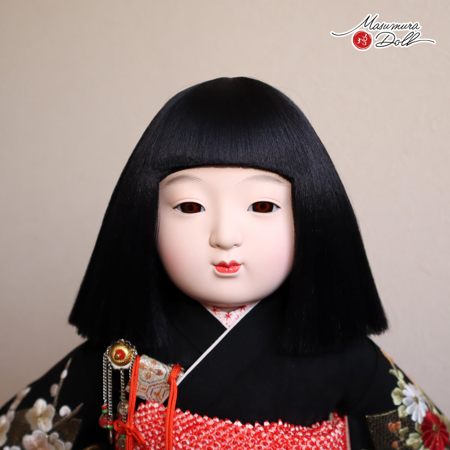 元賀章介作 12号(尺二) 本帯スワトウ刺繍 手刺繍 波に扇面 黒 手塗本漆