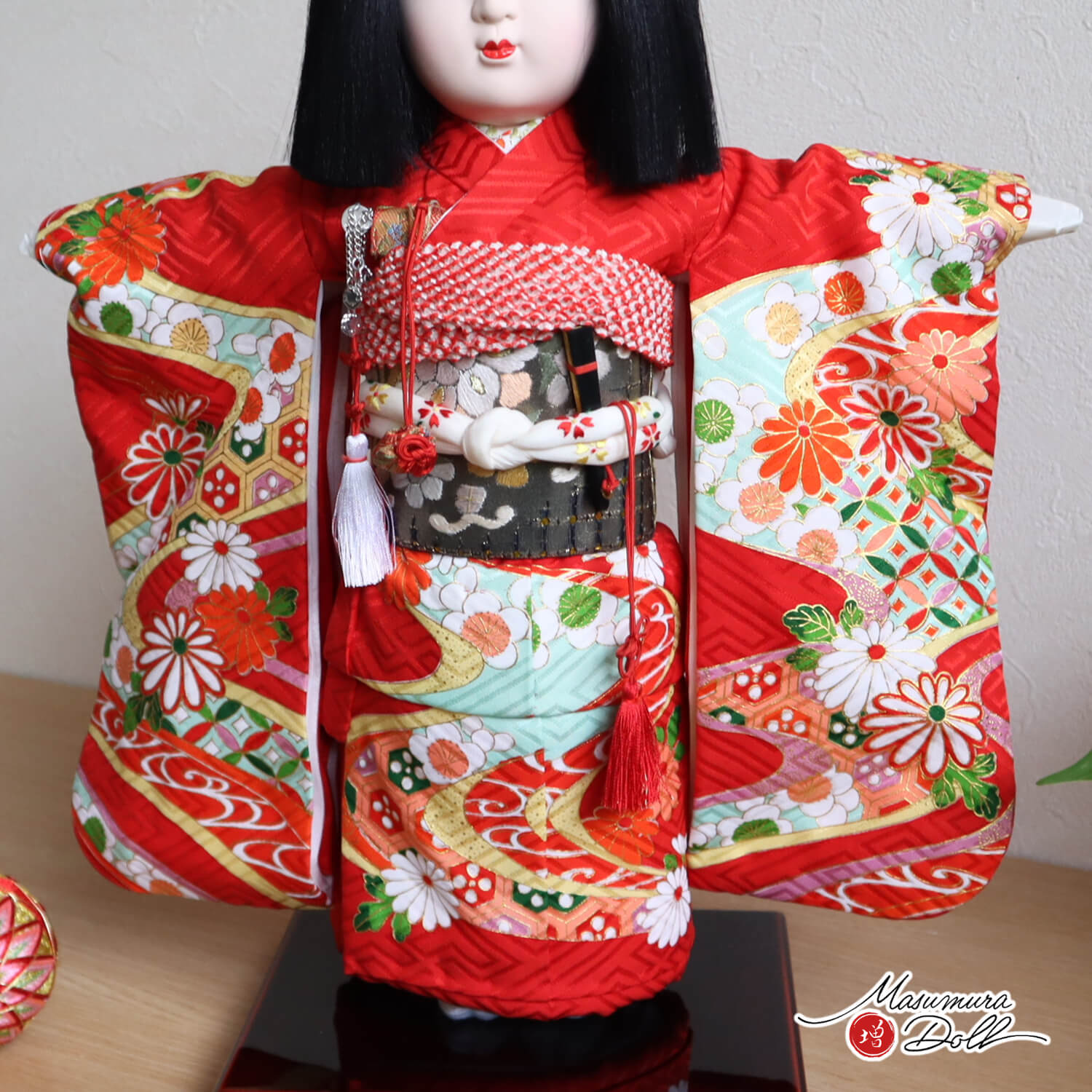 元賀章介作 10号(尺二) 着尺 別染め 流水に花 京友禅 手縫い衣装 赤