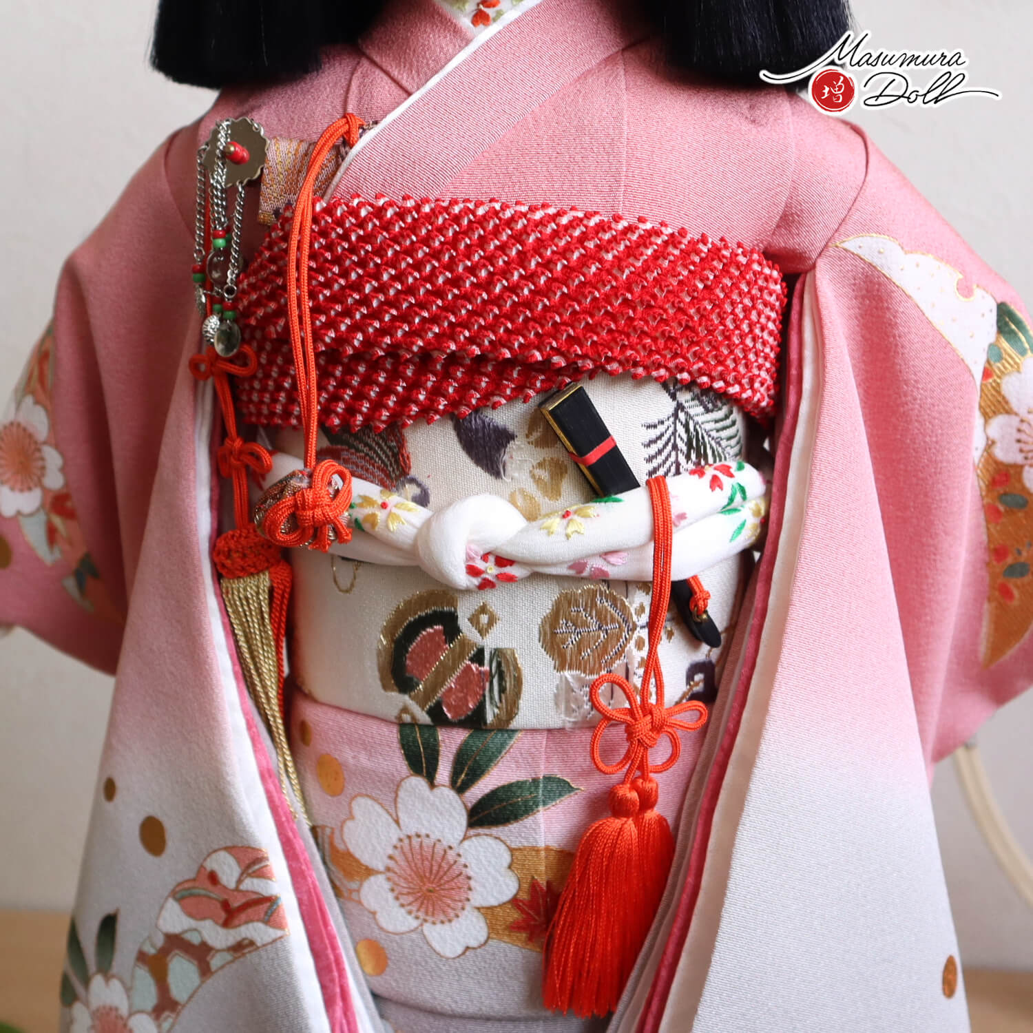 元賀章介作 12号(尺二) 正絹 別染め 桜と雪輪 ボカシ紫 市松人形 手塗