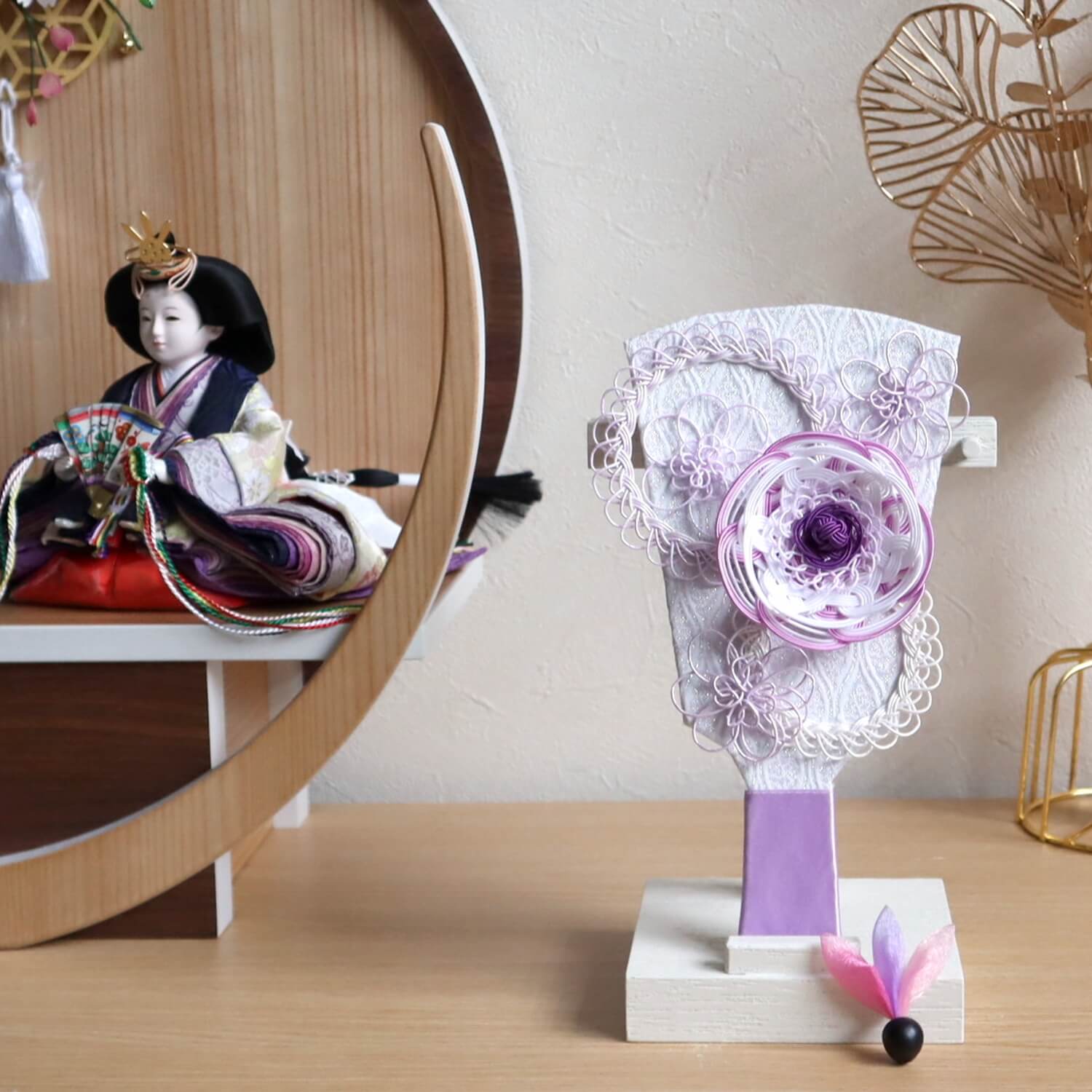 選べる2種類 6号水引羽子板 (ピンク七宝、パープル雲立涌) つまみ細工