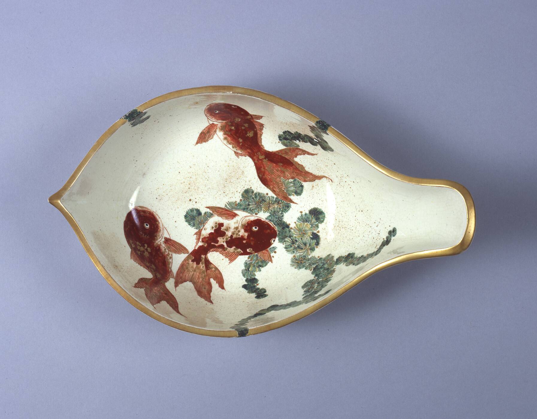 九谷焼 九谷 明治九谷 金魚の図 打出製 赤絵 網目 アンティーク九谷焼