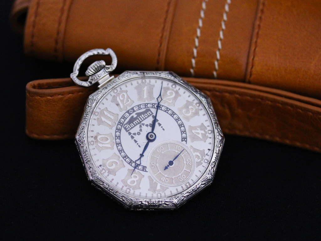 ハミルトン アンティーク懐中時計 アールデコ・立体模様の文字盤