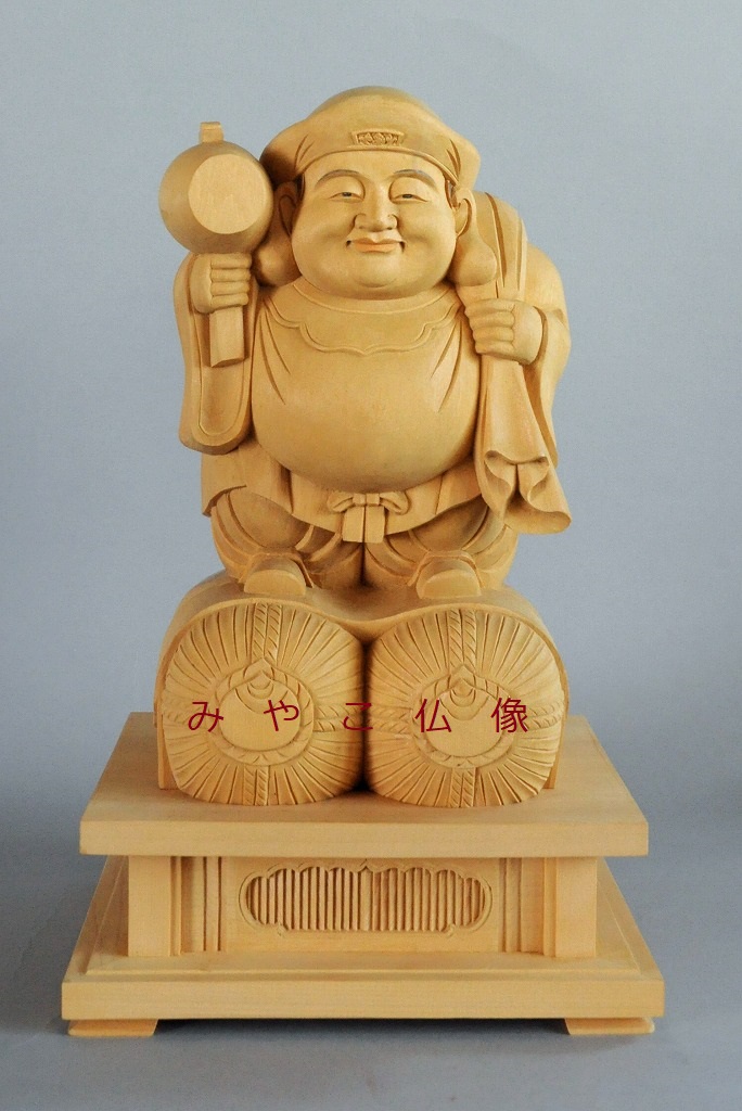 福神【大黒像】大国主神 仏像 仏像 大黒天 俵座 30cm 桧木 七福神