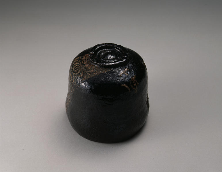 茶道具 尾形乾山造 富士図 黒筒茶碗 極め箱 M R6620 茶道具 尾形乾山造