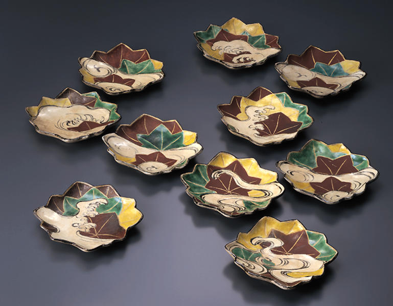 尾形乾山 貝形 皿 箱付 五客 稀少 尾形乾山 貝形 皿 箱