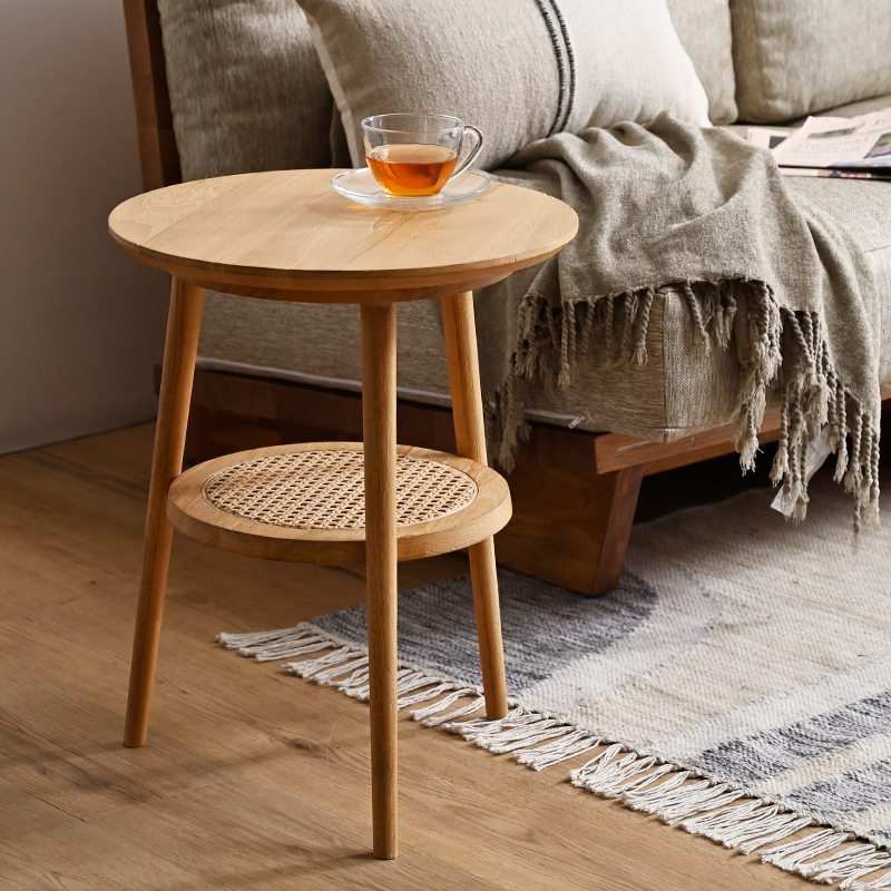 古家具 ヴィンテージ ナチュラル 籐ラタンフレーム サイドテーブル 丸