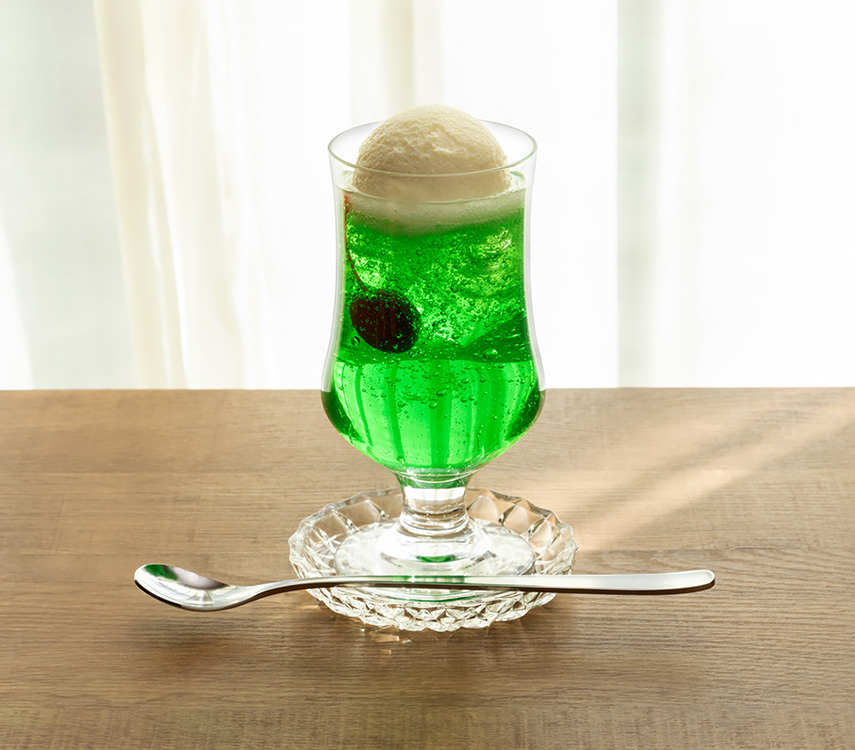 食品サンプル まいづる 実物大 メロンソーダ チェリー入り グラス付き