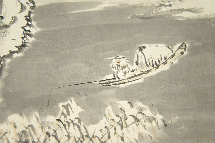 南宋画 岸浪柳渓 春江獨釣 絹本 肉筆 掛軸 Yahoo!オークション -「岸浪