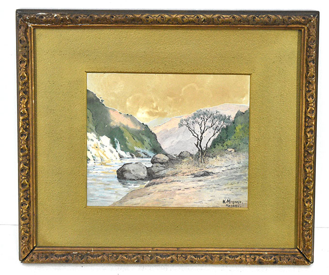 三宅克己 水彩画 三宅克己「雪の朝」水彩画・4号 絵画買取・販売の小竹美術