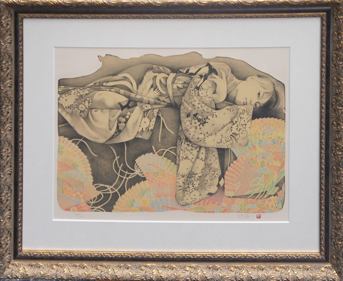 □④智内兄助 【蔵 A 花】 リトグラフ 直筆サイン 印章有り