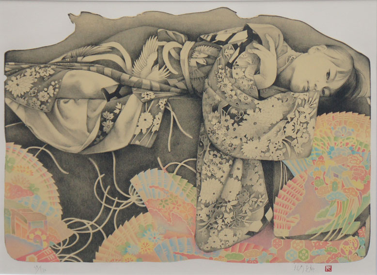 智内兄助、かたしろ、新品額装付、画集画、状態良好 智内