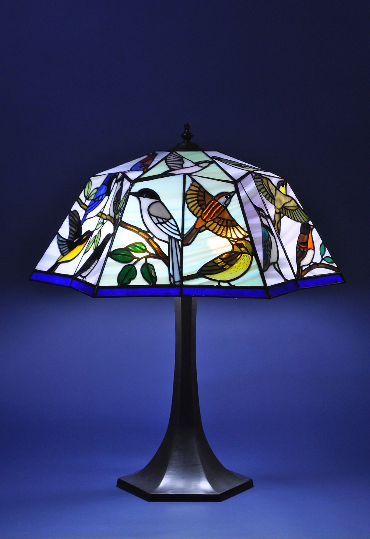 新品 花鳥・アメリカムシクイ スミレ サクラソウ カナダ・ステンド