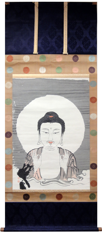 掛軸-1552 山崎弁栄 観世音菩薩 熊野宗純識箱 如来光明主義 号に仏陀禅