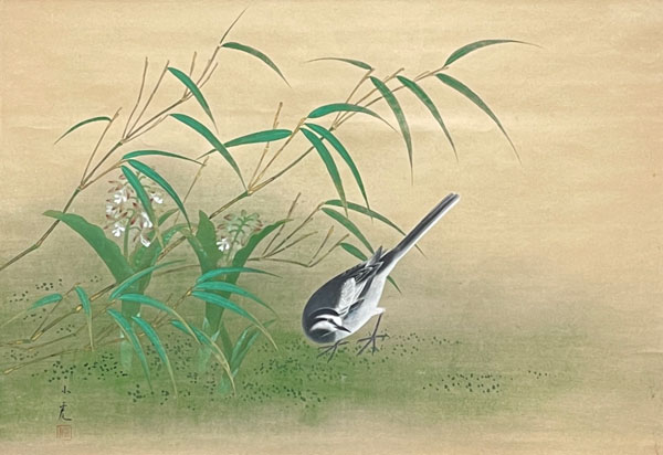 掛け軸 川崎小虎？ 笹に叭々鳥 ばらに雀 秋の月 3本 掛け軸 川崎小虎