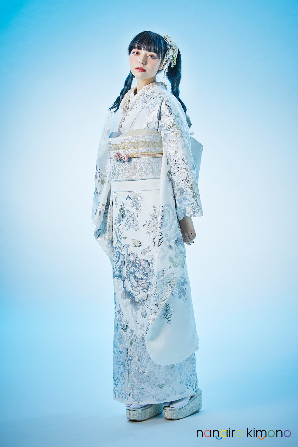 人気白系！振袖3点セット振袖長襦袢帯締めNW38 人気白系！振袖3点セット