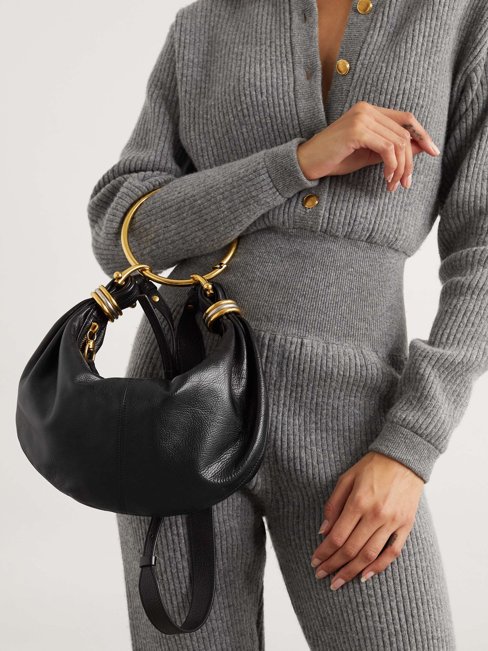 CHLOÉ Bracelet embellished glossed textured-leather shoulder bag