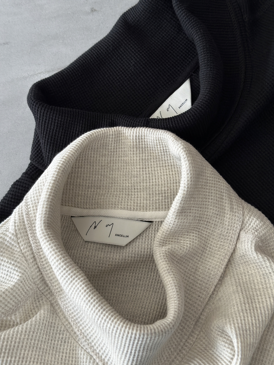 ANCELLM（アンセルム） DAMAGE WAFFLE CREW HI-NECK LS T-SHIRT (black