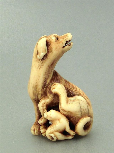 根付(netsuke) 犬の根付 木製 江戸時代 根付(netsuke) 犬の根付 木製