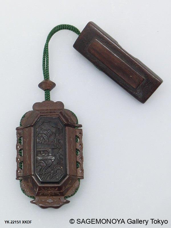 時代物 波に鶴 蒔絵印籠 根付 時代物 波に鶴 蒔絵印籠 根付