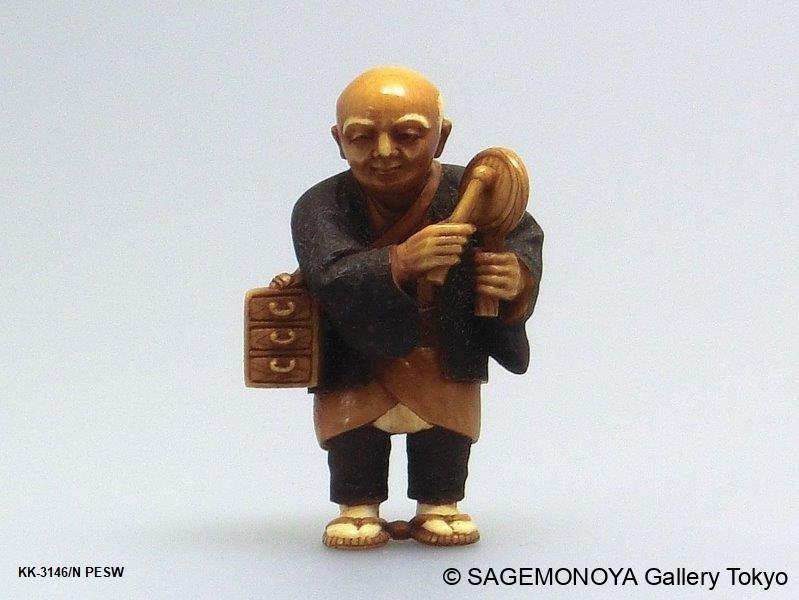 極上 根付 奈良 大仏柱 煙草 大彫刻 置物 細密細工 骨董 アンティーク