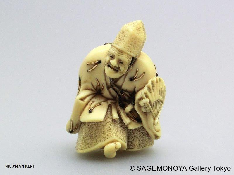 根付(netsuke) 扇形の七福神の絵柄の根付 江戸時代 根付(netsuke) 扇形