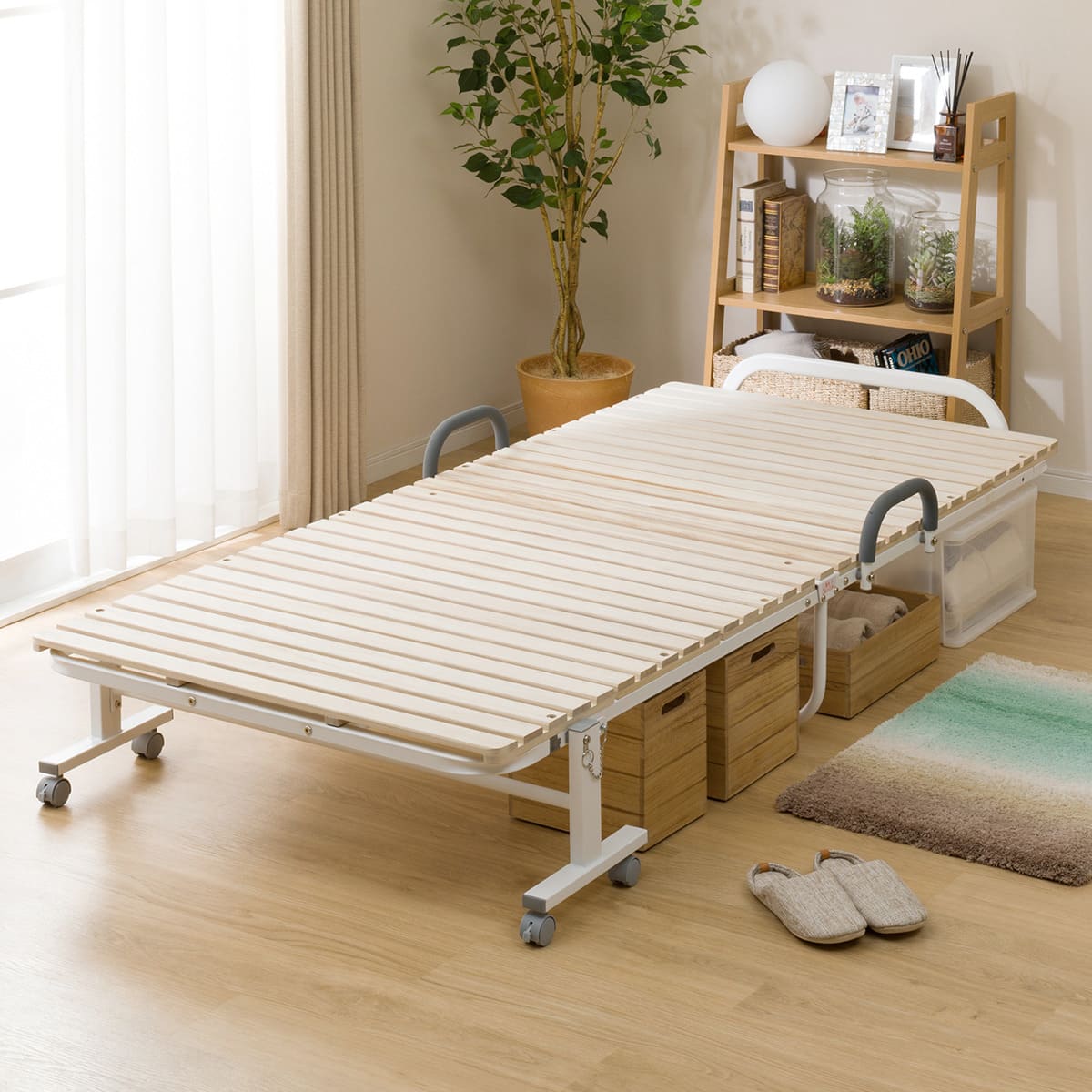 コンパクトショートシングル折りたたみベッド(幅98×奥行190cm WH