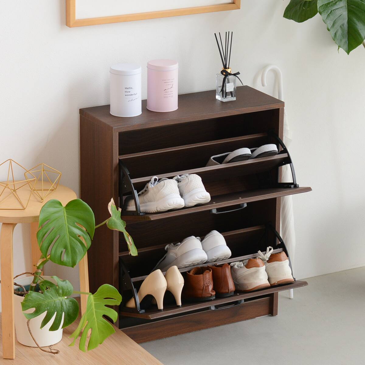 ナチュラルなデザインの2段薄型シューズBOX(MBR) | ニトリネット【公式