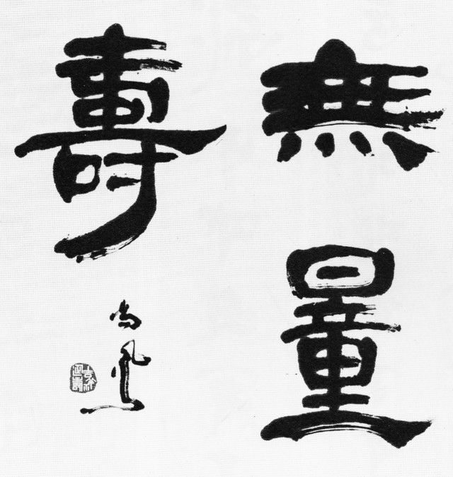 掛軸 稲澤江陽『寿無量 一行書』茶掛 紙本 肉筆 共箱付 掛け軸 w060311