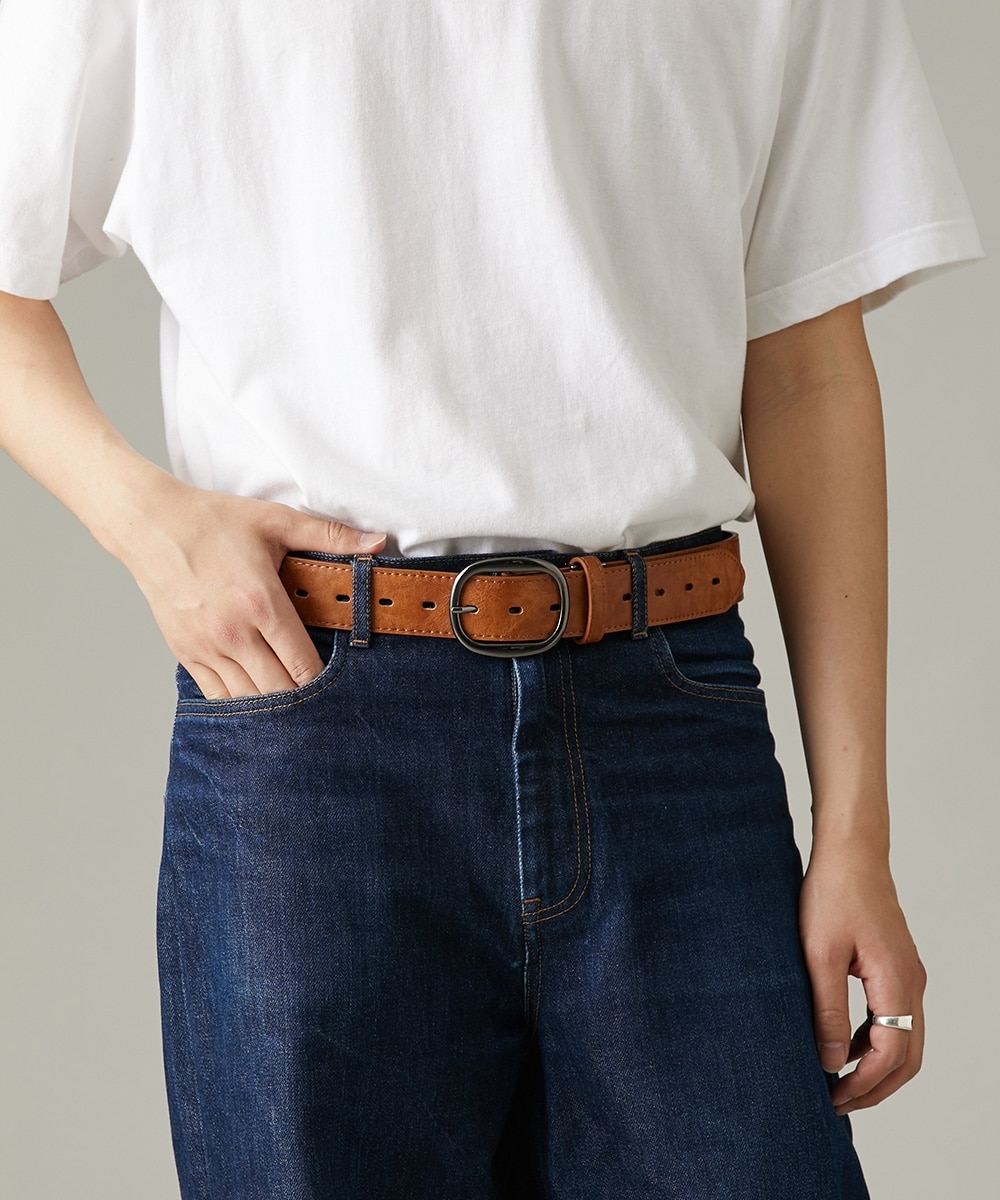 ブラックニッケルラウンド バックル 4cm幅カジュアルベルト（選べる3