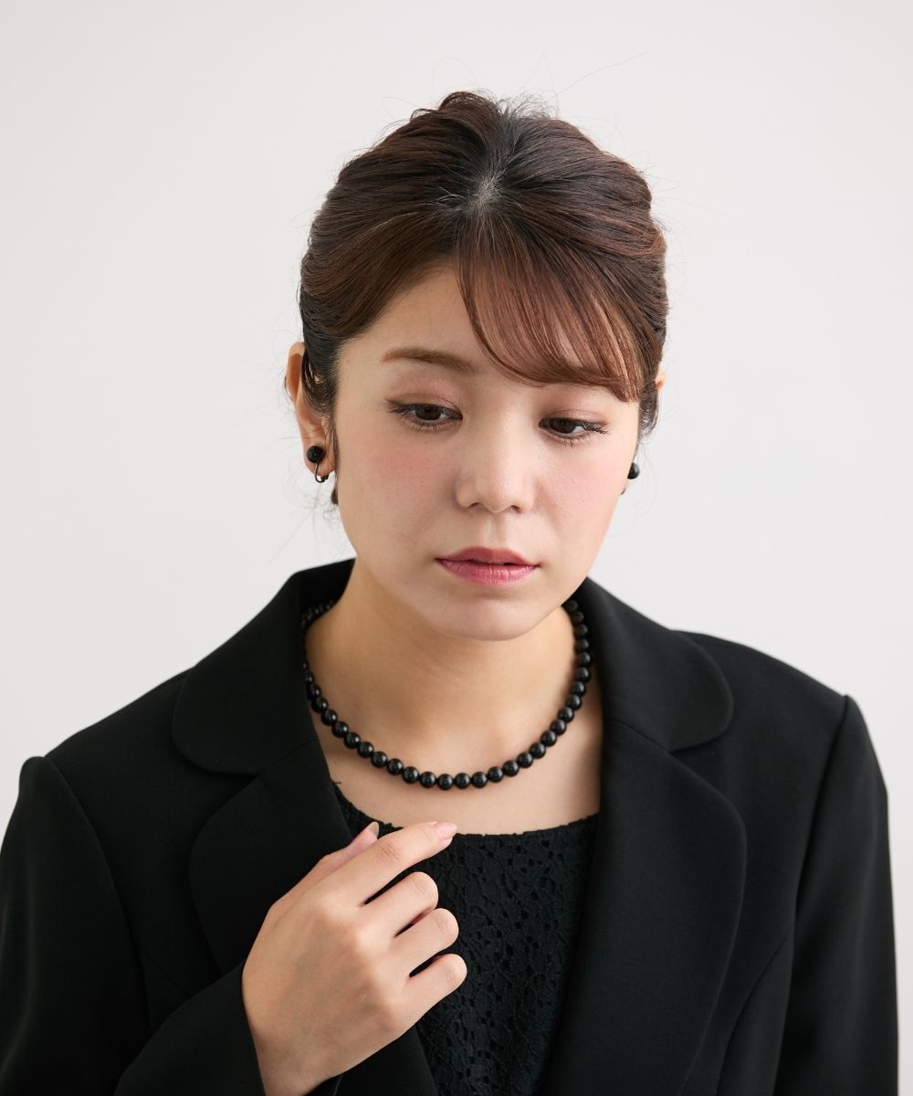 岩佐】日本製天然8mmジェットネックレス＆イヤリングセット 通販