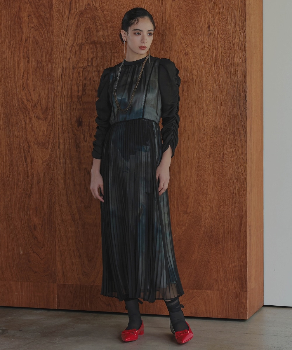 佐藤 Callarusシフォンプリーツデザインロング丈 ワンピースドレス