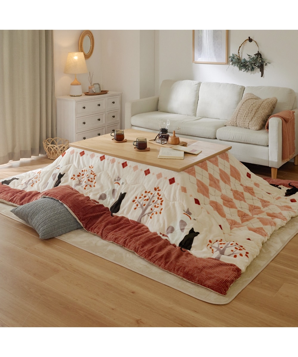 洗える】ネコ柄こたつ薄掛け布団（ミルク） 通販【ニッセン】