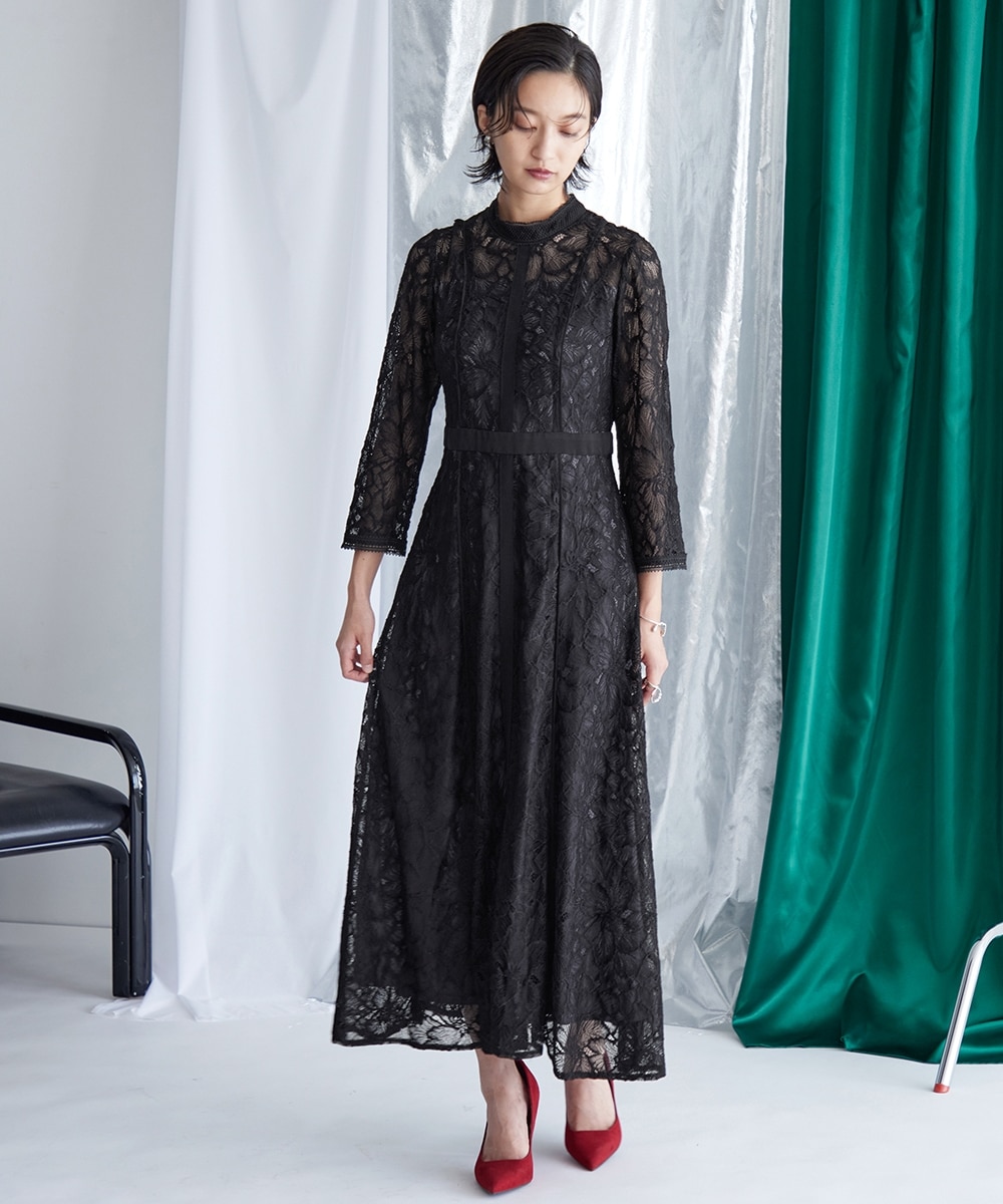 結婚式・パーティー・オケージョンドレス】スタンドカラーウエスト切替