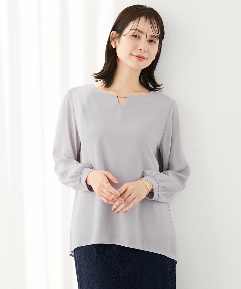 吸汗速乾カットソー裏地付】シフォンジョーゼット金具付きブラウス