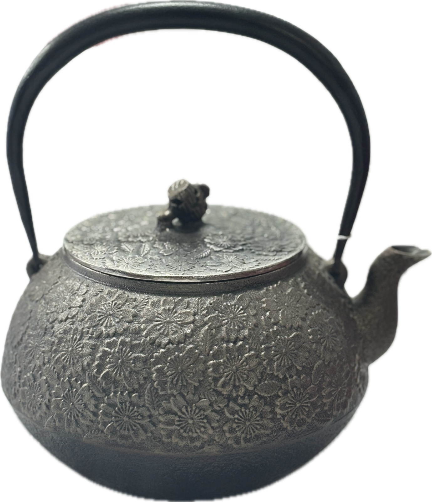 南部盛岡 三厳堂 布団型 桜紋 砂鉄鉄瓶 南部鉄器 - 日昇商事