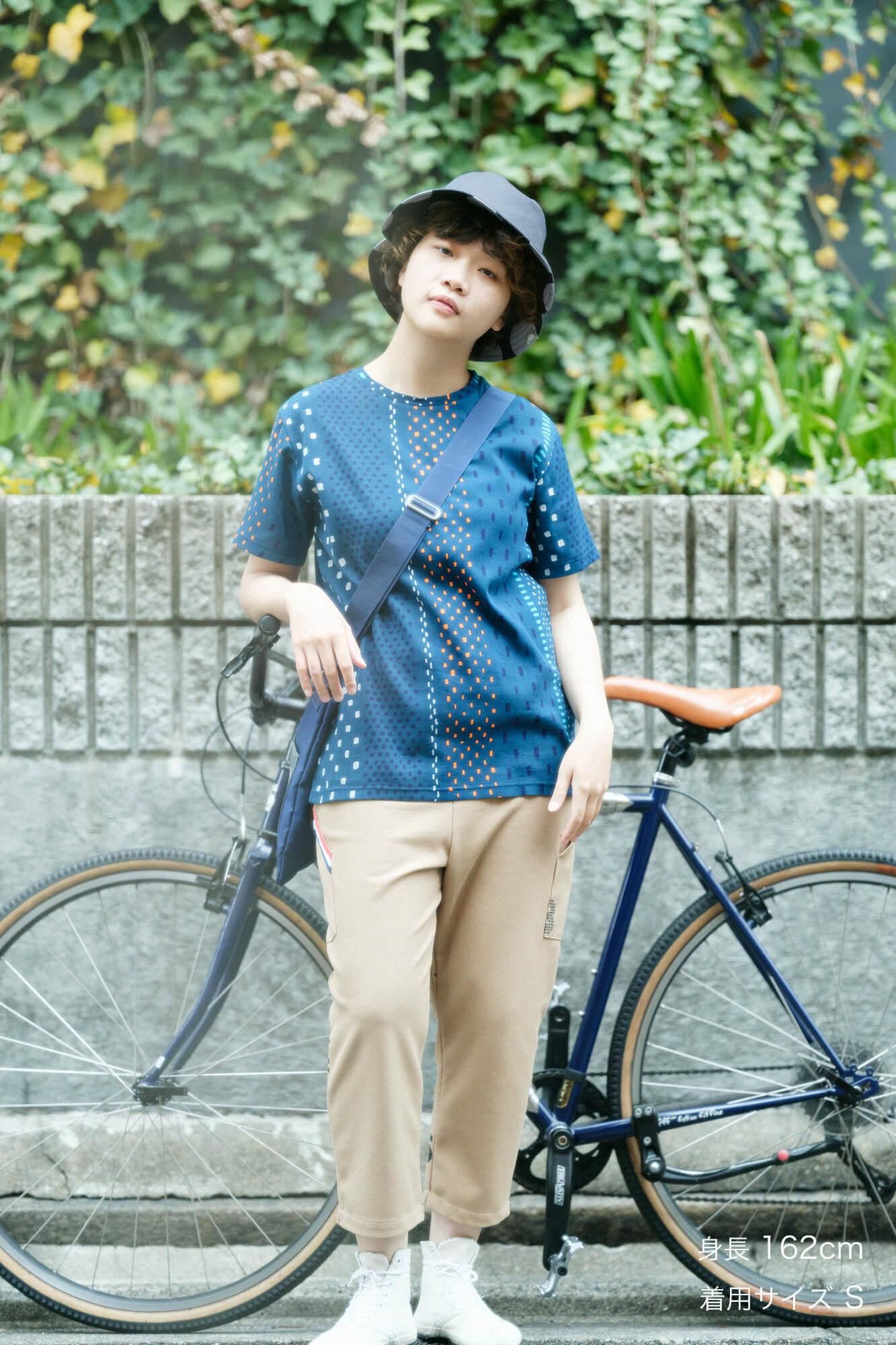 高島縮 40/40 半袖Tシャツ／霰縞（あられじま）