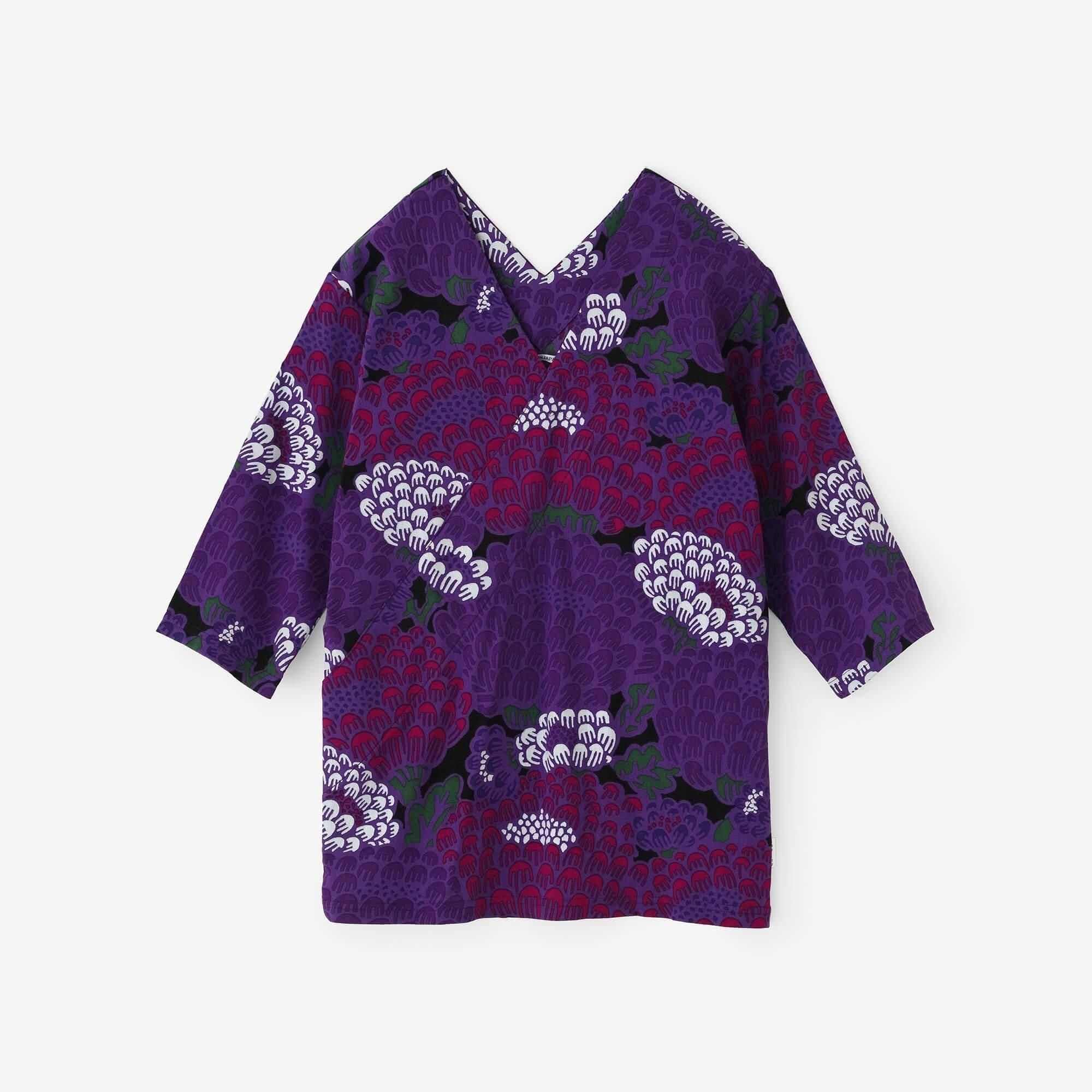 高島縮 40/40 抜衿ジバン 六分丈／紫紺（しこん）