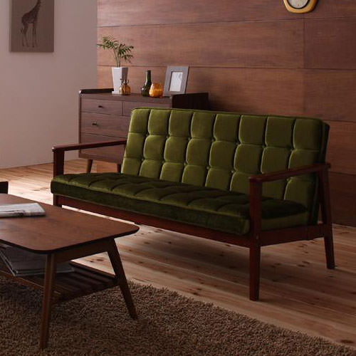 ✦70S✦ 昭和モダン 深緑ファブリック 木肘一人掛けチェア レトロ