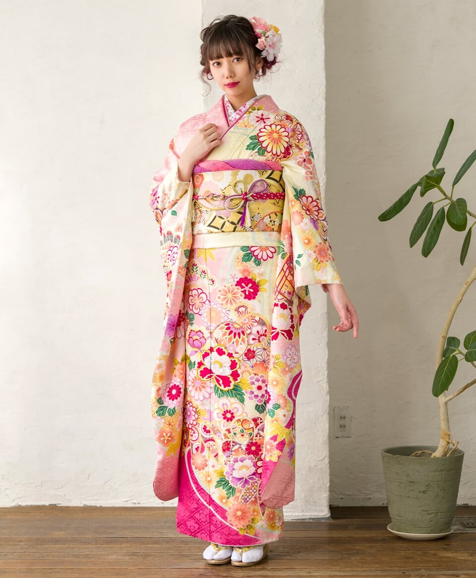 ピンククリーム牡丹手まり[FS0961] | 成人式振袖レンタル京都さがの館