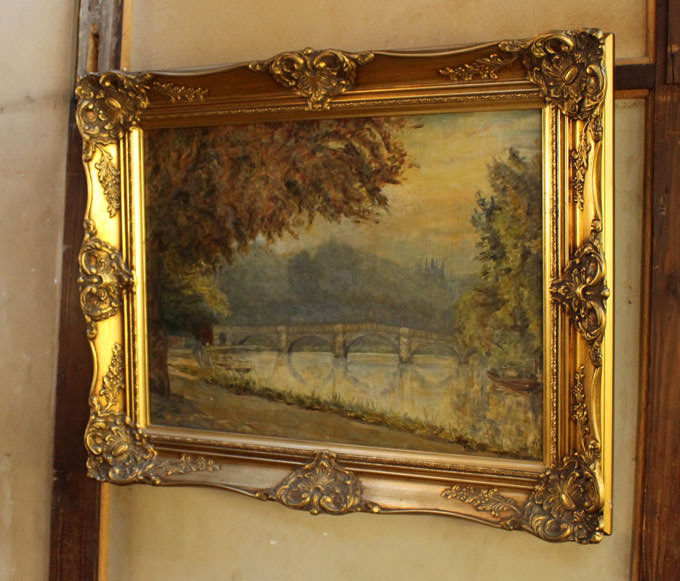 油絵 ガク付き 風景画 アンティーク 〇アンティークオイルピクチャー