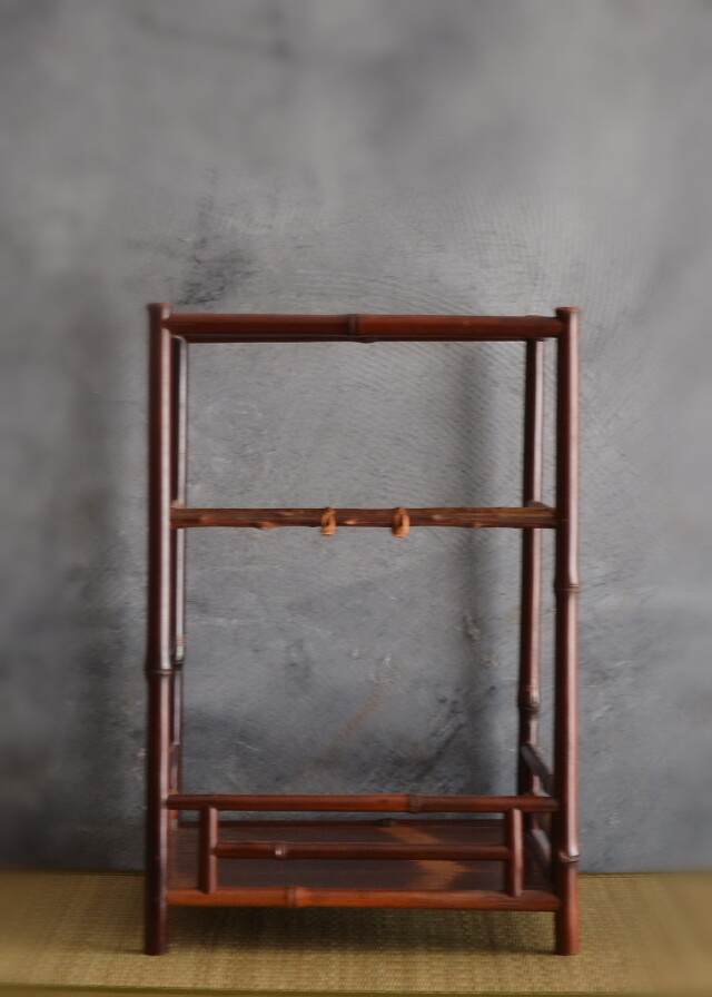 ほぼ未使用 茶道具 綾瀬棚 煎茶棚 黒竹柱 煎茶用二重棚 茶棚 小棚 竹工芸